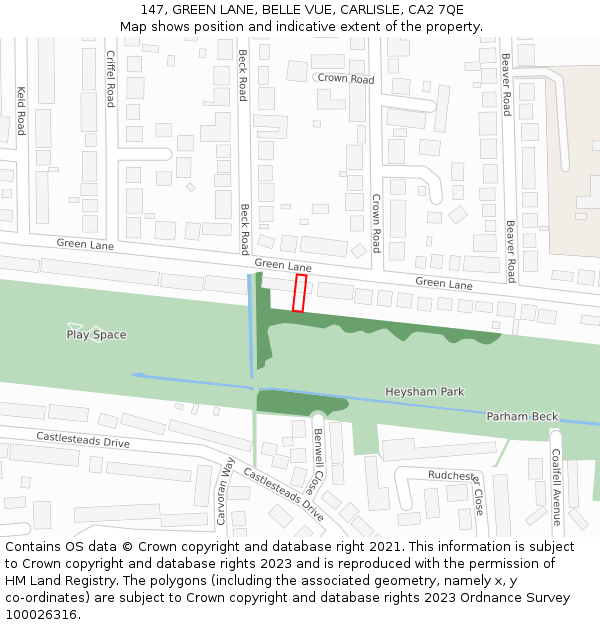 147, GREEN LANE, BELLE VUE, CARLISLE, CA2 7QE: Location map and indicative extent of plot