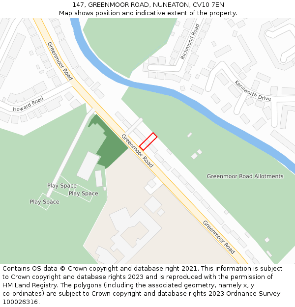 147, GREENMOOR ROAD, NUNEATON, CV10 7EN: Location map and indicative extent of plot