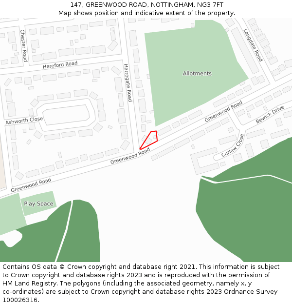 147, GREENWOOD ROAD, NOTTINGHAM, NG3 7FT: Location map and indicative extent of plot