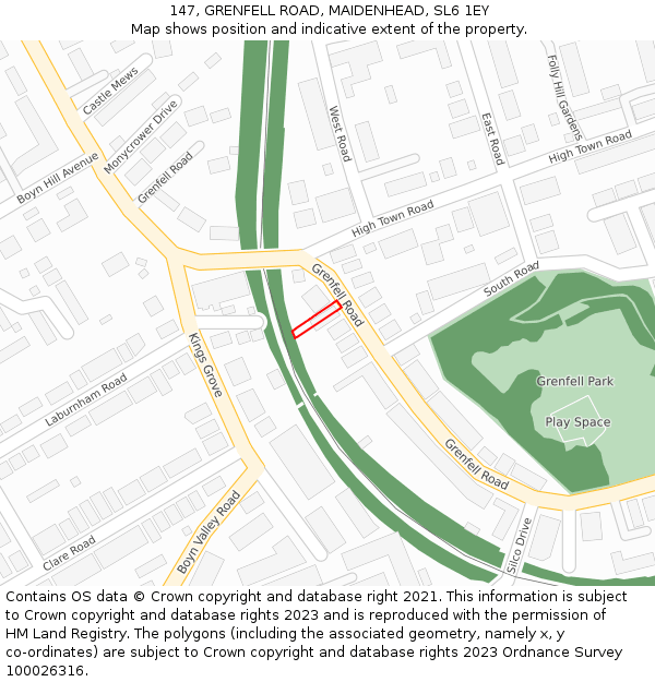 147, GRENFELL ROAD, MAIDENHEAD, SL6 1EY: Location map and indicative extent of plot