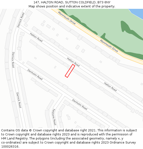 147, HALTON ROAD, SUTTON COLDFIELD, B73 6NY: Location map and indicative extent of plot