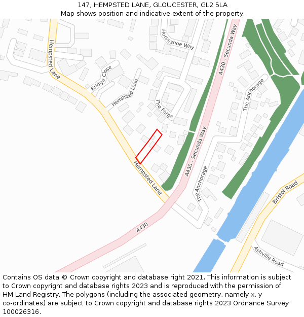 147, HEMPSTED LANE, GLOUCESTER, GL2 5LA: Location map and indicative extent of plot