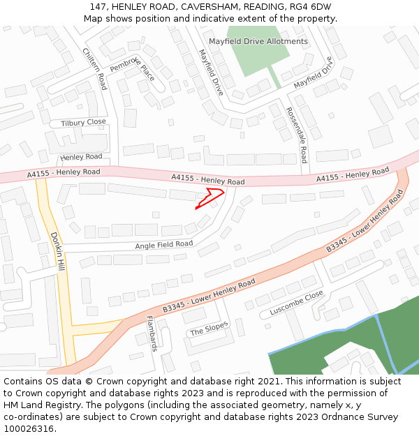 147, HENLEY ROAD, CAVERSHAM, READING, RG4 6DW: Location map and indicative extent of plot