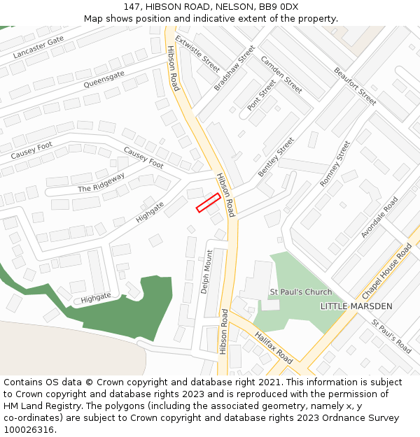 147, HIBSON ROAD, NELSON, BB9 0DX: Location map and indicative extent of plot