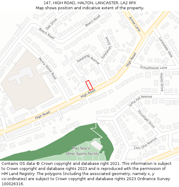 147, HIGH ROAD, HALTON, LANCASTER, LA2 6PX: Location map and indicative extent of plot