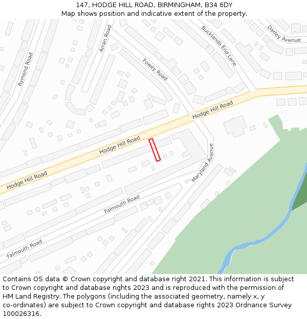 147, HODGE HILL ROAD, BIRMINGHAM, B34 6DY: Location map and indicative extent of plot