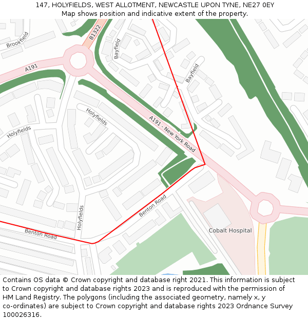 147, HOLYFIELDS, WEST ALLOTMENT, NEWCASTLE UPON TYNE, NE27 0EY: Location map and indicative extent of plot