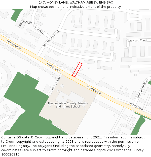 147, HONEY LANE, WALTHAM ABBEY, EN9 3AX: Location map and indicative extent of plot