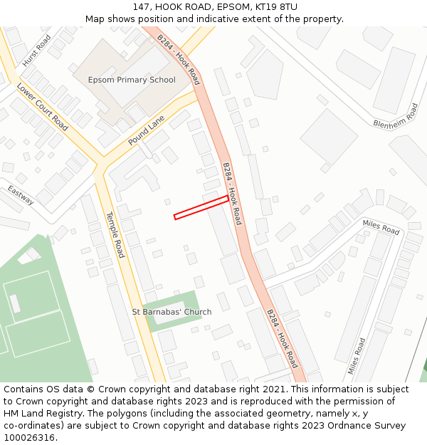 147, HOOK ROAD, EPSOM, KT19 8TU: Location map and indicative extent of plot