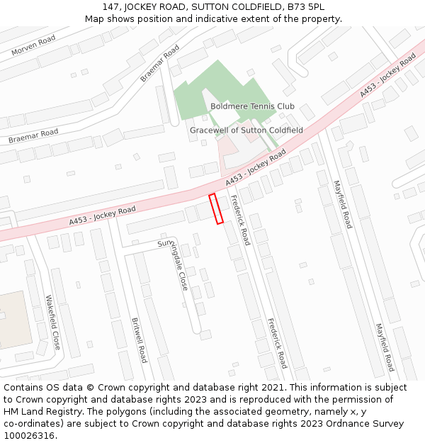 147, JOCKEY ROAD, SUTTON COLDFIELD, B73 5PL: Location map and indicative extent of plot