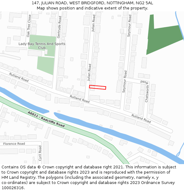 147, JULIAN ROAD, WEST BRIDGFORD, NOTTINGHAM, NG2 5AL: Location map and indicative extent of plot