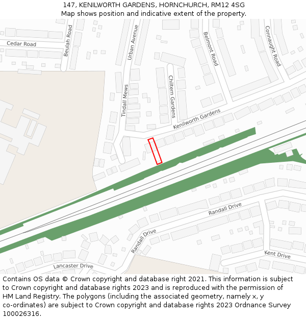 147, KENILWORTH GARDENS, HORNCHURCH, RM12 4SG: Location map and indicative extent of plot