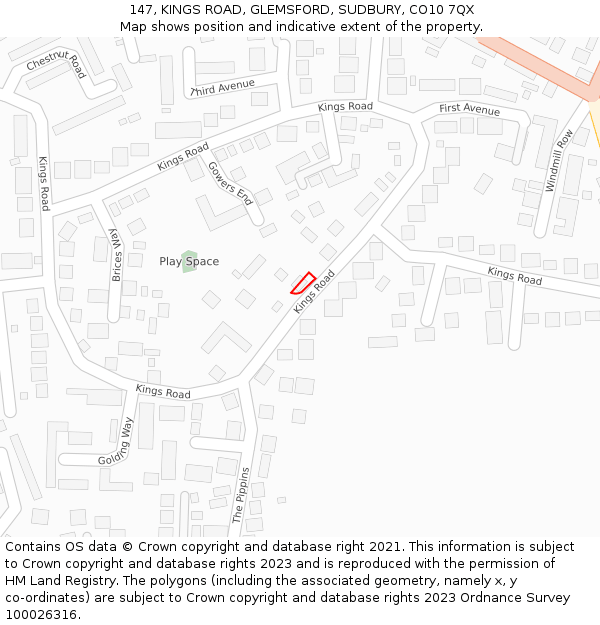 147, KINGS ROAD, GLEMSFORD, SUDBURY, CO10 7QX: Location map and indicative extent of plot