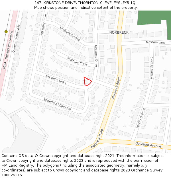 147, KIRKSTONE DRIVE, THORNTON-CLEVELEYS, FY5 1QL: Location map and indicative extent of plot