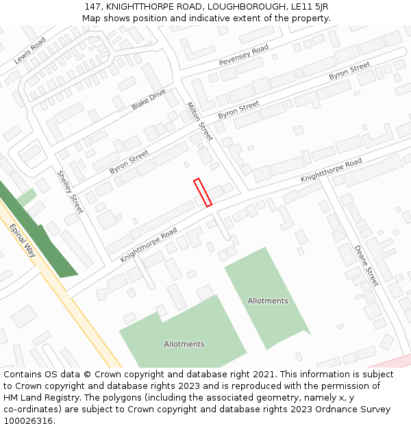 147, KNIGHTTHORPE ROAD, LOUGHBOROUGH, LE11 5JR: Location map and indicative extent of plot