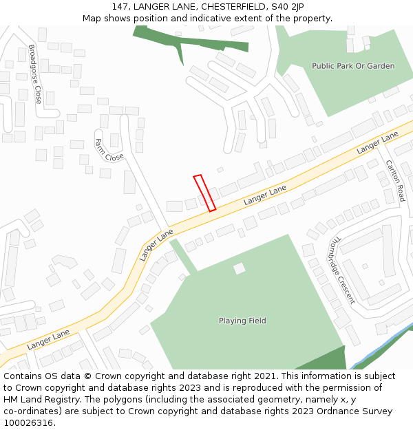 147, LANGER LANE, CHESTERFIELD, S40 2JP: Location map and indicative extent of plot