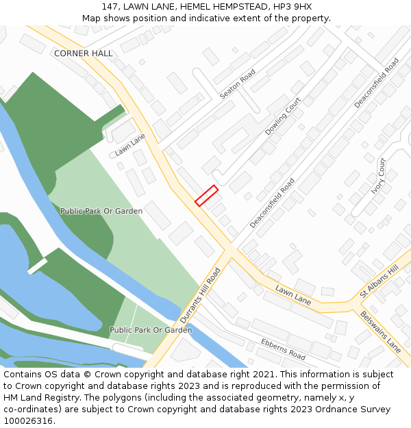 147, LAWN LANE, HEMEL HEMPSTEAD, HP3 9HX: Location map and indicative extent of plot