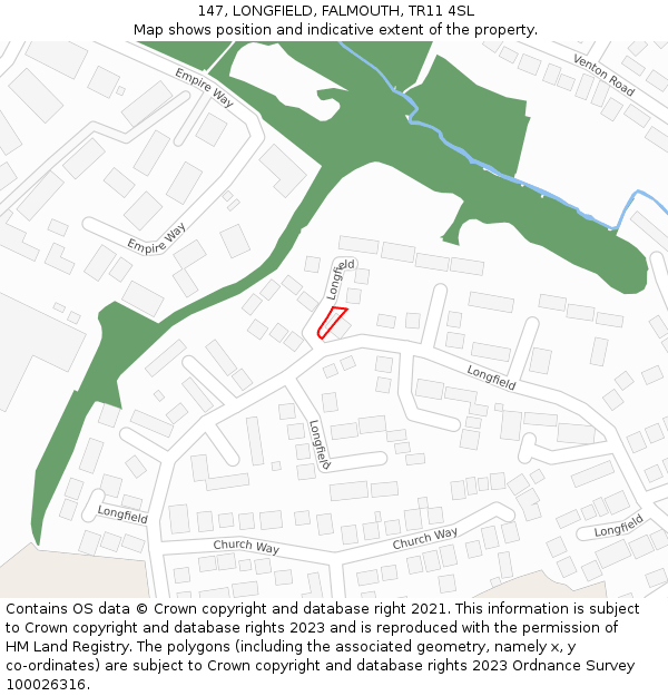 147, LONGFIELD, FALMOUTH, TR11 4SL: Location map and indicative extent of plot