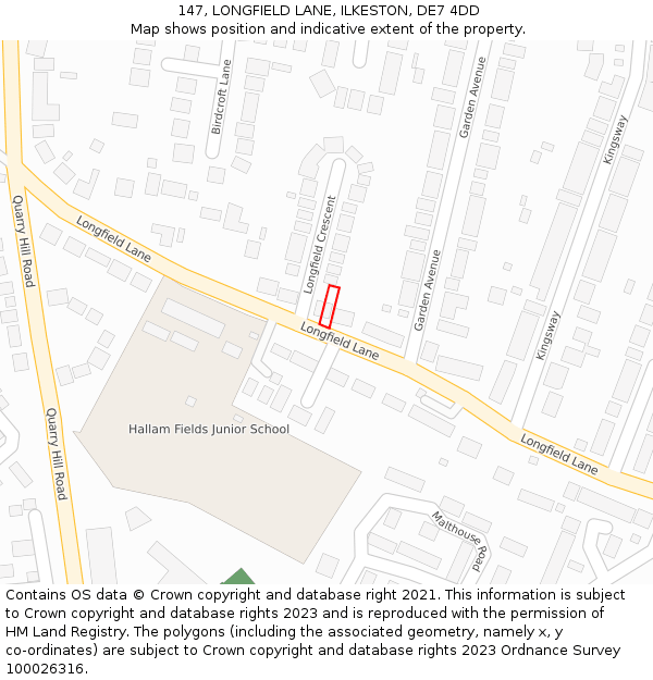 147, LONGFIELD LANE, ILKESTON, DE7 4DD: Location map and indicative extent of plot