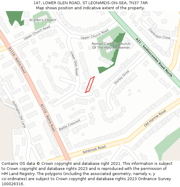 147, LOWER GLEN ROAD, ST LEONARDS-ON-SEA, TN37 7AR: Location map and indicative extent of plot