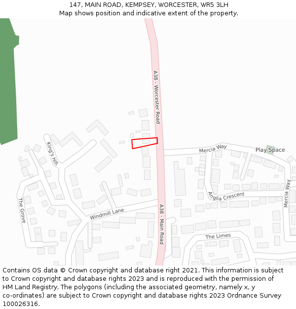 147, MAIN ROAD, KEMPSEY, WORCESTER, WR5 3LH: Location map and indicative extent of plot