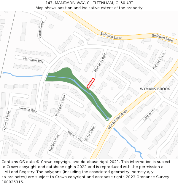 147, MANDARIN WAY, CHELTENHAM, GL50 4RT: Location map and indicative extent of plot