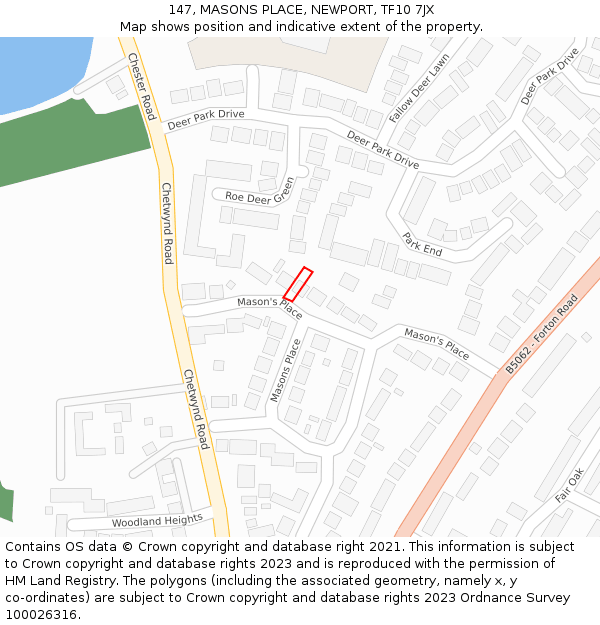 147, MASONS PLACE, NEWPORT, TF10 7JX: Location map and indicative extent of plot