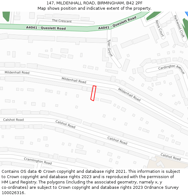 147, MILDENHALL ROAD, BIRMINGHAM, B42 2PF: Location map and indicative extent of plot