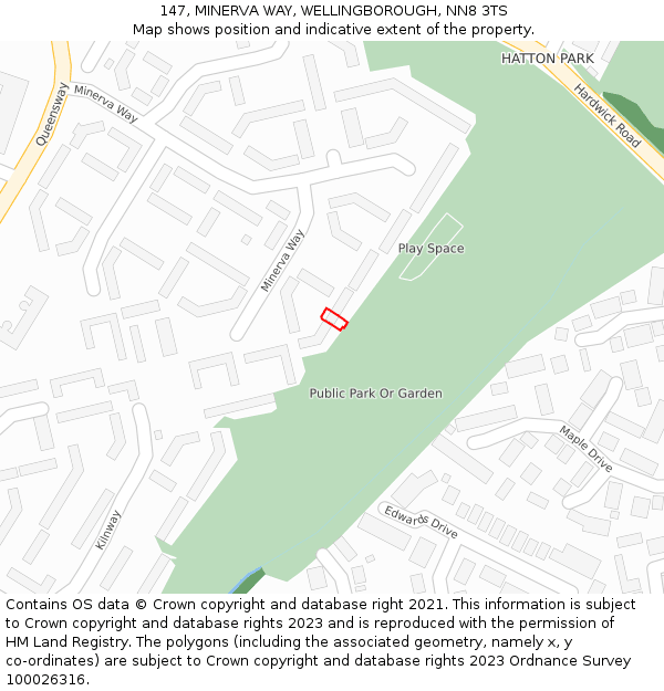 147, MINERVA WAY, WELLINGBOROUGH, NN8 3TS: Location map and indicative extent of plot