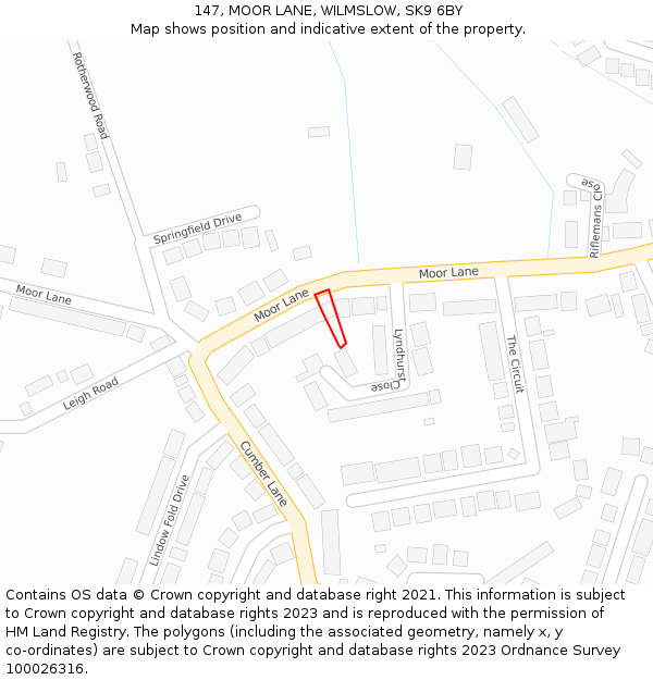 147, MOOR LANE, WILMSLOW, SK9 6BY: Location map and indicative extent of plot