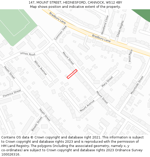 147, MOUNT STREET, HEDNESFORD, CANNOCK, WS12 4BY: Location map and indicative extent of plot