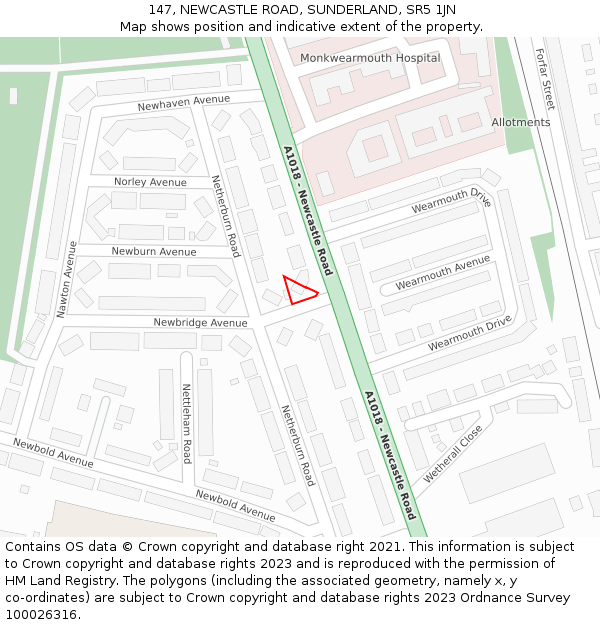 147, NEWCASTLE ROAD, SUNDERLAND, SR5 1JN: Location map and indicative extent of plot