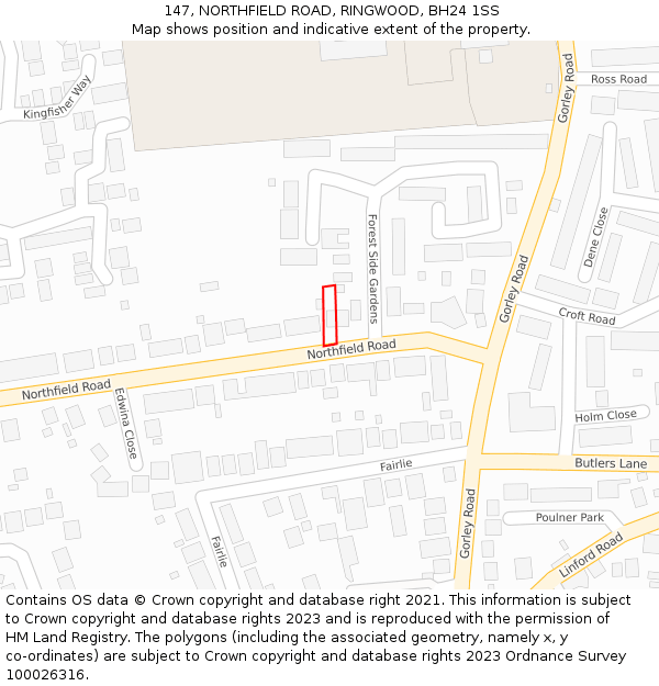 147, NORTHFIELD ROAD, RINGWOOD, BH24 1SS: Location map and indicative extent of plot