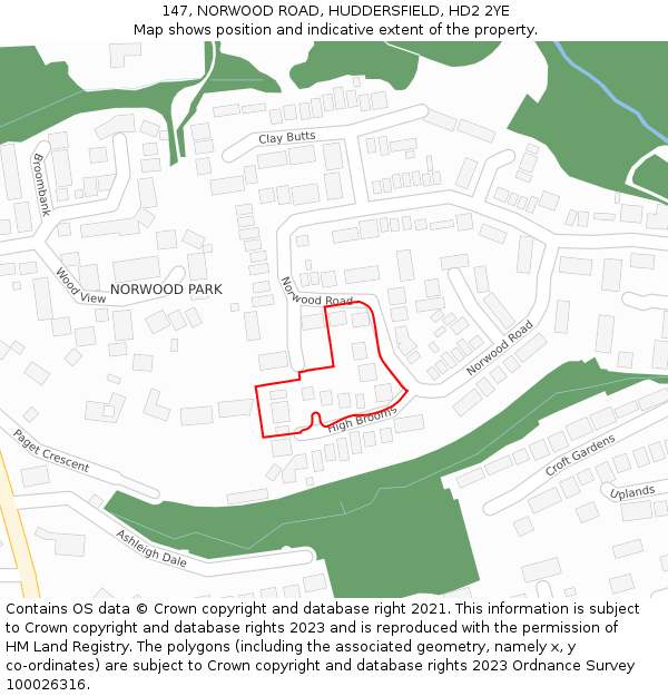 147, NORWOOD ROAD, HUDDERSFIELD, HD2 2YE: Location map and indicative extent of plot