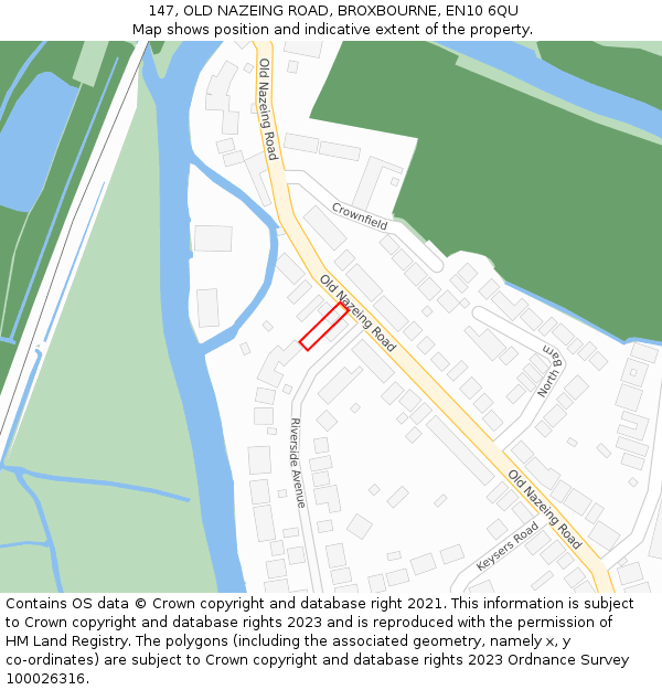 147, OLD NAZEING ROAD, BROXBOURNE, EN10 6QU: Location map and indicative extent of plot