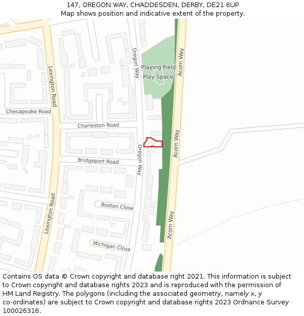 147, OREGON WAY, CHADDESDEN, DERBY, DE21 6UP: Location map and indicative extent of plot