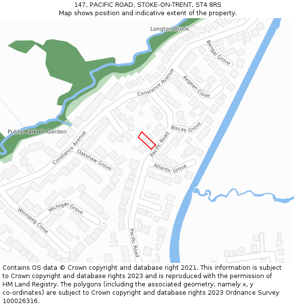 147, PACIFIC ROAD, STOKE-ON-TRENT, ST4 8RS: Location map and indicative extent of plot