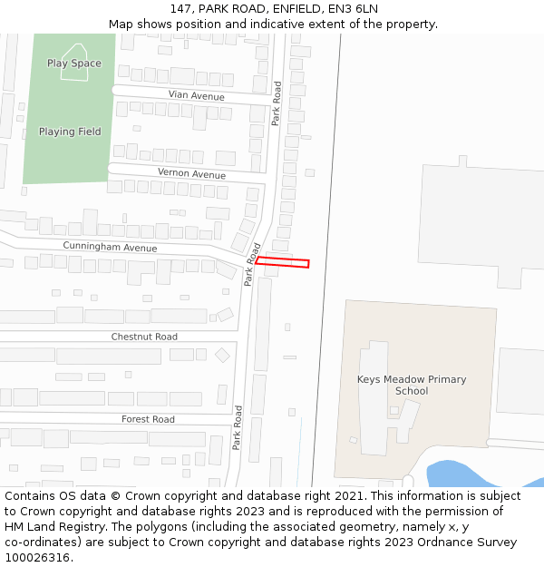 147, PARK ROAD, ENFIELD, EN3 6LN: Location map and indicative extent of plot