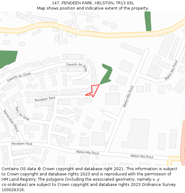 147, PENDEEN PARK, HELSTON, TR13 0SL: Location map and indicative extent of plot