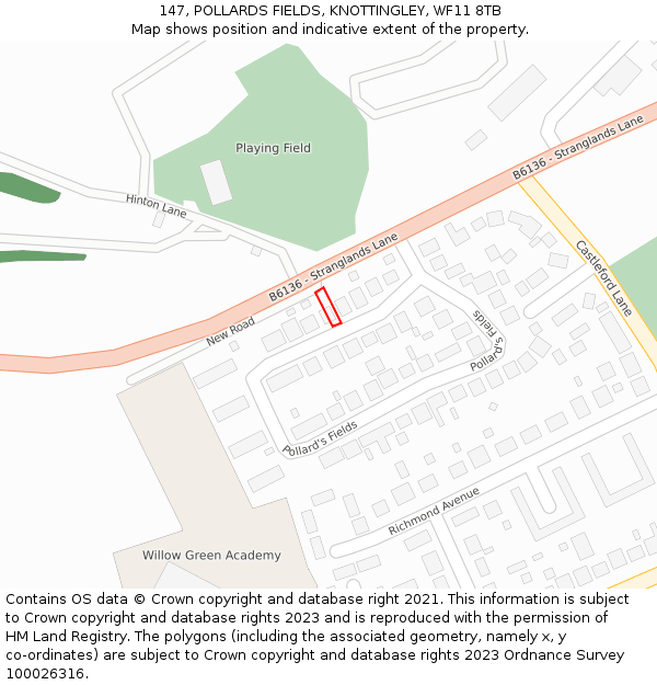 147, POLLARDS FIELDS, KNOTTINGLEY, WF11 8TB: Location map and indicative extent of plot