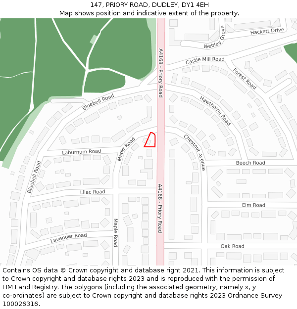 147, PRIORY ROAD, DUDLEY, DY1 4EH: Location map and indicative extent of plot