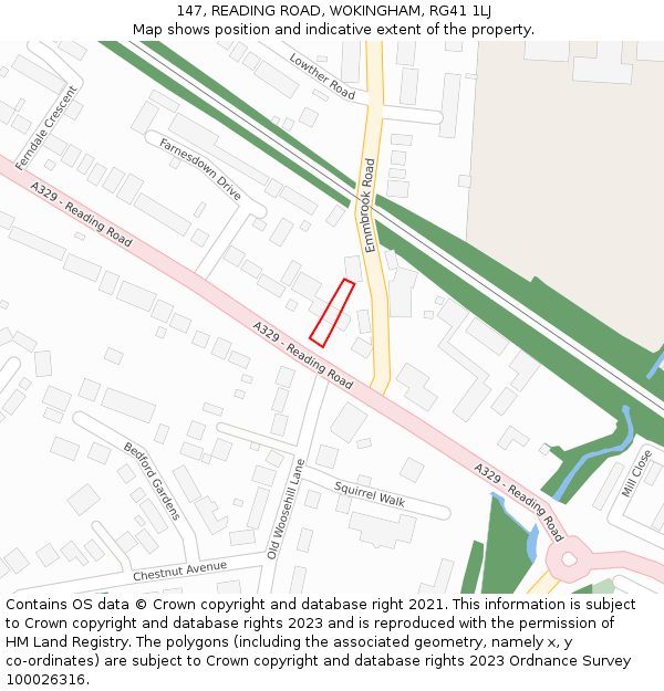 147, READING ROAD, WOKINGHAM, RG41 1LJ: Location map and indicative extent of plot