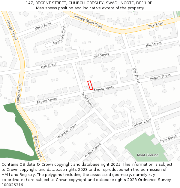 147, REGENT STREET, CHURCH GRESLEY, SWADLINCOTE, DE11 9PH: Location map and indicative extent of plot