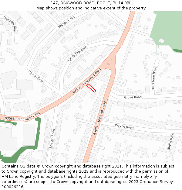 147, RINGWOOD ROAD, POOLE, BH14 0RH: Location map and indicative extent of plot