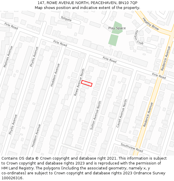 147, ROWE AVENUE NORTH, PEACEHAVEN, BN10 7QP: Location map and indicative extent of plot