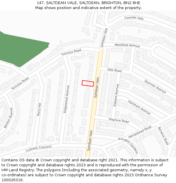 147, SALTDEAN VALE, SALTDEAN, BRIGHTON, BN2 8HE: Location map and indicative extent of plot