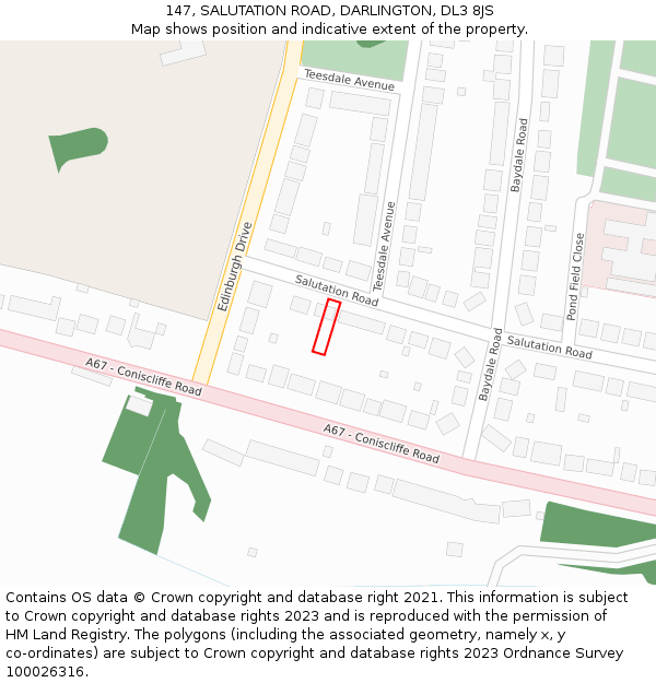 147, SALUTATION ROAD, DARLINGTON, DL3 8JS: Location map and indicative extent of plot