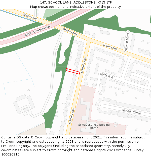 147, SCHOOL LANE, ADDLESTONE, KT15 1TF: Location map and indicative extent of plot