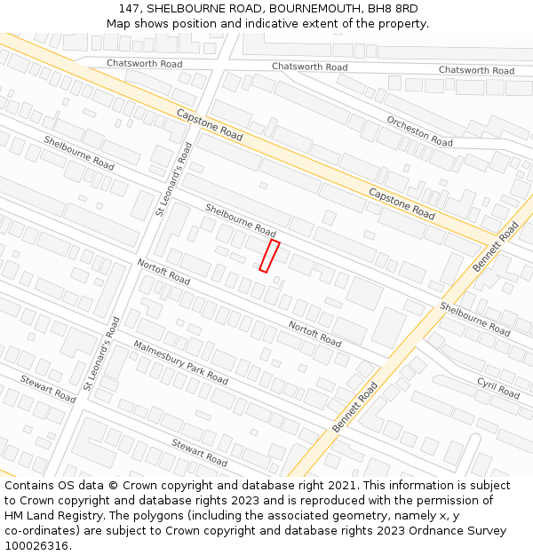 147, SHELBOURNE ROAD, BOURNEMOUTH, BH8 8RD: Location map and indicative extent of plot