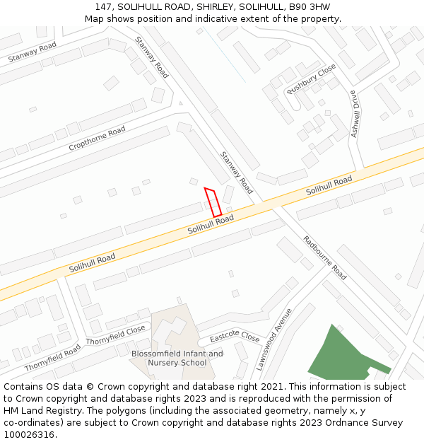 147, SOLIHULL ROAD, SHIRLEY, SOLIHULL, B90 3HW: Location map and indicative extent of plot